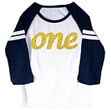 Happy family clothing baby boys ' Glitterゴールド最初誕生日3 / 4スリーブラグランTシャツ