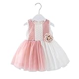女の子の服 夏 ワンピース Pojour 1-6歳キッズ用 子供かわいいパッチワークレースドレス 綿 通気 ピンク(100cm)
