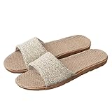 [Confis] スリッパ リネン 亜麻 室内 ルームシューズ 軽量 前開き 滑り止め 厚底 涼感(M・ベージュ)