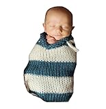 新生児の赤ちゃんかぎ針編みのニット写真の小道具の衣装衣装寝袋ぬいぐるみ毛布 (ブルー＆ホワイト)