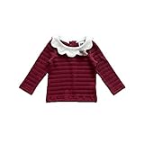 花びら襟 無地Tシャツ 薄手 セーター 長袖 ニットウェア 秋冬春 ベビー 子供服 女の子 ワイン 90cm