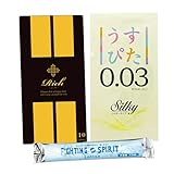 ジャパンメディカル うすぴた Rich(リッチ) 0.03 Silky (ダブルオースリー シルキー) 12個入り + ジャパンメディカル Rich (リッチ) コンドーム Mサイズ (10個入) + ファイティングスピリット ローション 12mL付き