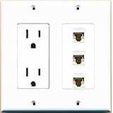 RiteAV ( 2ギャングDecorative ) 15 A電源コンセント3 cat6ホワイト壁プレートホワイト