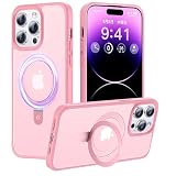 【8年間の技術結晶！4in1超万能モデル】CASEKOO iPhone14Pro 用 ケース 隠しスタンド 横縦両立 米軍MIL規格 耐衝撃 MagSafe対応 スマホケース 薄形半透明 マット仕上げ 指紋防止 ストラップホール付き ワイヤレス充電対応 アイフォン 14pro 用 ケース 6.1インチ カバー（バービーピンク）