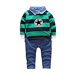 Karchi　　男の子　帅　幼児　ゆったりキッズベビーボーイズは、ストライププルオーバーTシャツの上着+ズボン服セット (90, グリーン)