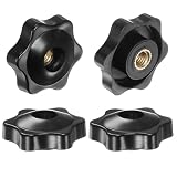 uxcell 4個セット スターノブ M6メスねじ 32mmヘッド プラスチック製 スルーホール 真鍮製ネジ付き クランピングハンドル スレッド付きノブ 黒