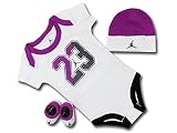 (Jordan)ジョーダン ベビージョーダン 3点セット ロンパース 帽子 ソックスシューズ (白紫黒) [並行輸入品]