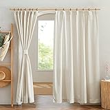 NICETOWN 麻風カーテン タイプ-1 外から見えにくい プライバシー保護 UVカット 風通し 自然 リネン風 半遮光 家具保護 日よけ 居間 寝室 上品 亜麻色 幅100cm丈230cm 2枚組