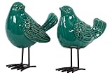 Urban Trends Ceramic Bird with Black Metal Legs (Set of 2), Gloss Turquoise