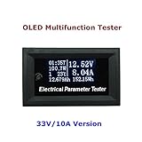 電流電圧メーター 電力計 多機能OLED テスターメーター 電圧計 電流計 温度計 タイマーバッテリー容量テスター 33V/10A