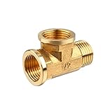 Blesiya 配管用部品　高品質　耐久性　1/2インチ　3ウェイ　蛇口　水　燃料　ガスパイプライン　多場合適用　厚い壁　T型　真鍮製継手パイプ　低温抵抗　操作簡単　50×33×20mm