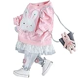 YY-Natuhi ベビー 女の子 セットアップ ブラウス レギンス 2点セット ウサギ 可愛い トレーナー スウェット 長袖 子供服 キッズ ジャージ レース 秋冬 通学 お出かけ 結婚式 入園式 