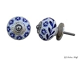 IndianShelf 2 Pieceハンドメイドセラミックハンドル引き出しドレッサー引き出しキャビネットドアオンライン 2 Knobs of 1.5" ブルー CK-975-2-2