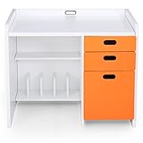 学習机 勉強机 引き出し3杯 コード穴付き 本棚 コンパクト 木製 キッズデスク 幅91.5cm ホワイト×オレンジ