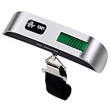 携帯式吊りはかり 旅行はかり　荷物はかり　風袋引き機能　温度計付き　吊り下げ式　ホームキッチン、スーツケース、アウトドア、郵便に最適重量計　電池付属 最大50kg　シルバー