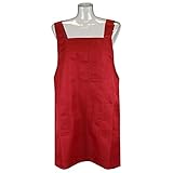 エプロン 前掛け H型ミドル丈 ガーデニング キッチン女性 婦人用 業務用（レッド）