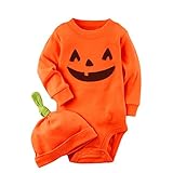 ロンパース　ベビー服　キッズ　カバーオール　ハロウィン　カボチャ顔　帽子付き　2点セット　セットアップ　可愛い　赤ちゃん服　子供服　1-3歳に設定 (70)