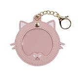 缶バッジケース かわいい 猫型 缶バッジカバー PUレザー キーホルダー式 透明 かんばっじ保護 収納 コレクション ディスプレイ アニメグッズ 65mm バッジ 対応(65mm ピンク)
