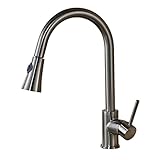 Rozin Single Handle Kitchen Sink Faucet Pull Out Spray Deck Mounted Mixer Tap Nickel Brushed [並行輸入品]