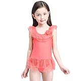XIPERガールズ連体ワンピース水着 ベビー/キッズ/女の子 無地 スカート 可愛い水着 スクール水着 (M, レッド)