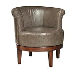Crestview Collection CVFZR721 Birch & Leather Camden Swivel Chair, Grey [並行輸入品]