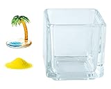 花市場直送便 ミニチュアガラス ヤシの木台付 & カラーサンド イエロー & 植え込み用グラス ニューブロックS