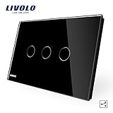 LIVOLO ブラックUS標準3ギャング2 WayスイッチLEDインジケータ付き&強化ガラス、AC 110 – 220 V、-C903S-12