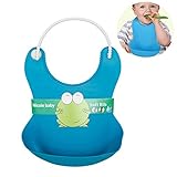 Seacan 油が落ちる スタイ シリコン ロールアップ よだれかけ ポケット付き ソフトビブ 防水 柔らかい 　　 (ブルー)