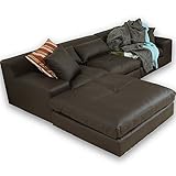 ソファ ソファー ローソファー カウチソファ 3人掛け クッション 5個付き レザー ブラウン