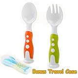 Ergonomic Cutlery with Travel Case, Kidsmile BPA Free Infant 3 Fork and Spoon Trainer Set / Comforta