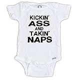 blakenreag Kickin ' Ass and Takin ' Naps Funny Baby Onesie Clothes Boy Girl カラー: ホワイト