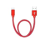 USB Type C ケーブル【長さ0.25M】タイプc 充電ケーブル 急速充電 デニム生地 超耐久 USB A to USB C ケーブル データ転送 iPhone 16 Pro Max iPhone 15 Plus Galaxy Xperia AQUOS Pixel Arrows Huawei 等の各種Type C機器対応 (0.25m（収納ベルトなし）、レッド)