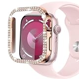 CIOODDW for アップルウォッチ カバー 40mm 41mm 42mm 44mm 45mm 46mm 49mm キラキラ 超簿軽量 耐衝撃 100%灵敏度 96颗 金属 ダブルダイヤモンド 飾りフレーム apple watch カバー Series ultra 3/2/1 /11/10/9/8/7/SE3/SE2/SE/6/5/4（44mm,ローズゴールド,液晶フィルムなし）