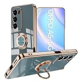 Kawasina OPPO A5 5G ケース リング 耐衝撃 オッポa5 5G ケース リング付き スタンド かわいい ソフトメッキ加工 グレイブルー