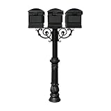 The Hanford Cast Aluminum TripleメールボックスPostシステムwith Ornate Base、3 Lewistonメールボックス、取付ブラケットとスクロールサポート、