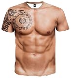 [Amade] メンズ 筋肉Tシャツ 半袖 3Dプリント タトゥー柄 お兄系 かっこいい 仮装 派手 忘年会 余興 スリム ふざけTシャツ カットソー-JP069-B20-L