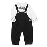 ベビー ロンパース オーバーオール風 蝶ネクタイ キッズ フォーマル 長袖 子供服 男の子 結婚式 七五三 お食い初め 新生児 幼児 出産祝い 撮影 記念日 誕生日 ハーフバースデー (90, ブラッ