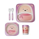 PUQU ベビー食器 子供用食器セット 天然竹の子供食器 子供食器セット ベビー竹食器セット 安全な竹の繊維 エコ竹繊維製品 (熊ちゃん)