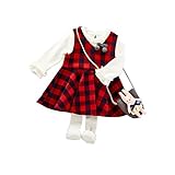 FEVON　ワンピース　ベビー　女の子　セットアップ　2点セット　Tシャツ+ドレス　長袖　春　秋　冬　チェック柄　フリル　可愛い　キッズ　ガールズ　赤ちゃん　女児　カジュアル　フォーマル　出産祝い　結