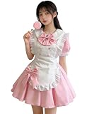 [KALAOK] メイド服 コスプレ衣装 4点セット 黒白 ワンピース ハロウィン メイドコスチューム 半袖pink 3XL