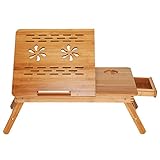 （ハンキ）Hankey PC・タブレット テーブル パソコンデスク 55x35x23cm 天然竹製 折りたたみ式 天板角度調節可 引き出し収納付き LD01