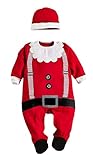 C-Princess ベビー服 ロンパース 新生児 長袖カバーオール ベビー サンタクロース 衣装 キッズ 新年 男女 クリスマス服 帽子セット 90 レッド