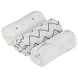 Baby Receiving Blanket、kaoriatoty 3 Pack Muslin Swaddle Blanketsの布の男の子と女の子、大きなオーガニックコットンおくるみ新生児 ホワイト