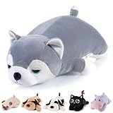 meowtastic キュートな加重ぬいぐるみ - 21インチ 3.5ポンド 加重ハスキーぬいぐるみ ハスキーぬいぐるみ 枕 大きな加重ぬいぐるみ 犬 ぬいぐるみ 子供&大人向けギフト (21インチ 3.5ポンド グレーハスキー)