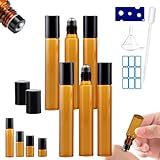 ローラーボトル ロールオンボトル 遮光瓶 茶色 ガラス製 ロールオン 容器 アロマ保存容器 6本セット アロマボトル 小分けボトル 2ML/3ML/5ML/10ML ミニボトル 香水 精油 アロマ 化粧水 小分け用 詰替え容器 出張 旅行用 出張 旅行用 漏斗 スポイト オープナー付き (10ML*6本)