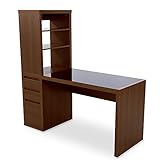 デスク 机 パソコンデスク 木製 ラック付き ガラス天板 幅150cm ウォルナット