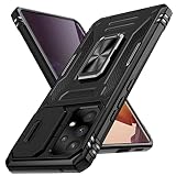 WACJOSD 対応 Galaxy A53 5G 用の ケース リング付き スライド式カメラプロテクター付き 衝撃吸収 保護ケース PC スタンド機能 車載ホルダー対応 米軍MIL規格 金属リング 擦り傷防止 滑り止め A53 5G / SC-53C / SCG15 カバー 耐衝撃 横置き機能 人気 黒 C92-sam a53-01