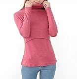 (オーセンティック) AUTHENTIC マタニティ 授乳服 授乳口 付 トップス Tシャツ タートルネック 授乳 カジュアル (M, レッド)
