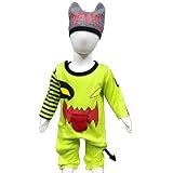ボーイズベビー[Shorh Kid’s]男の子|子供用|モンスター柄帽子付ロンパース|カバーオール70cm|ライムグリーン