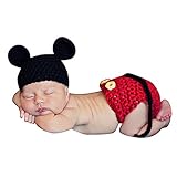 AmazingDeal ベビー 撮影服 マウス 記念写真 ネズミ 赤ちゃん 年賀状 可愛い 寝相アート ニット帽子セット 新生児 出産祝い (レッド) (0-2ヵ月)